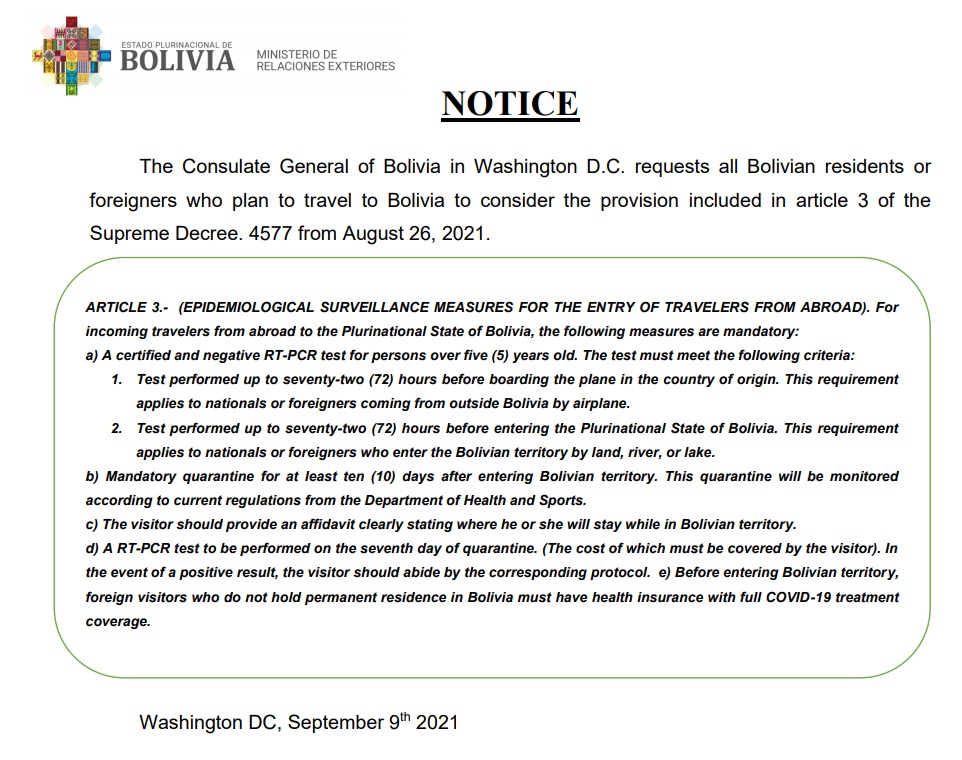 bolivian tourist visa requirements